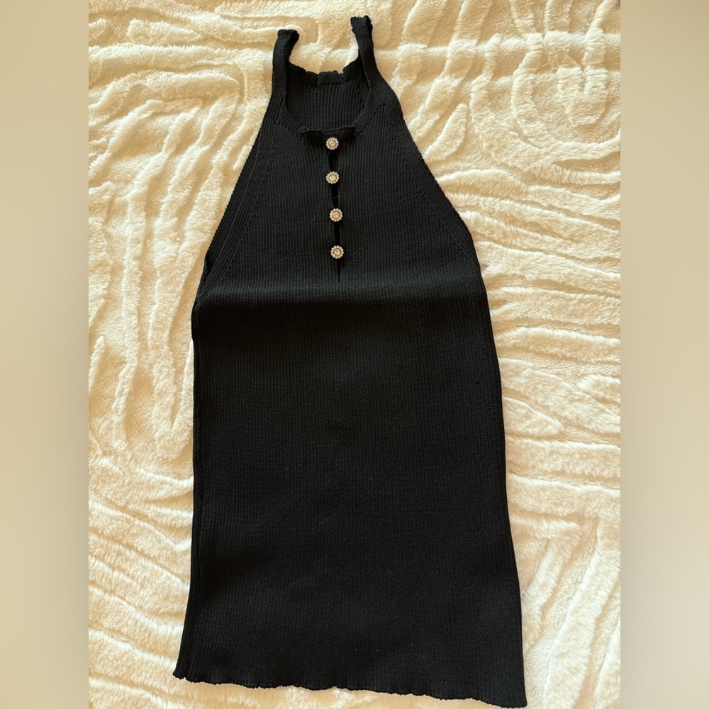 T192- Stylish Black Button-Front Halter Top
